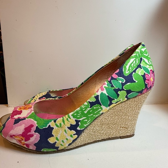 Lilly Pulitzer Floral Wedge Peep-Toe Shoes - Picture 9 of 11
